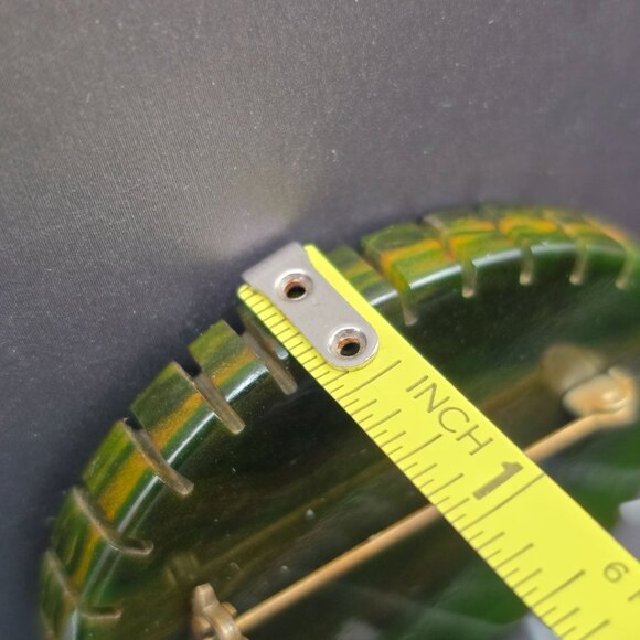 VTG Marbled Dark Green Bakelite Oval Brooch Pin 2.5" Ribbed Edge Spinach Color - Picture 7 of 8